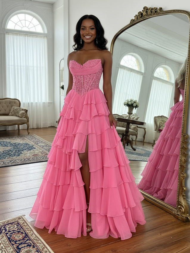 open lace back dress Pink Sweetheart Strapless Mermaid Tulle Prom Dress – FancyVestido