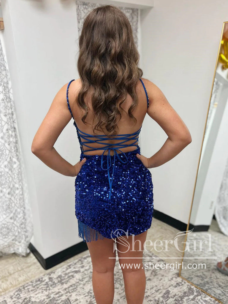 Backless Sparkly Cocktail Dress Sequins Short Homecoming Dress with String Beaded Hem ARD2976-SheerGirl