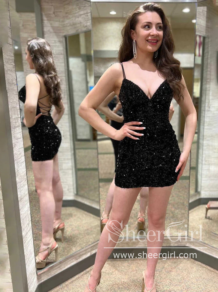 Backless Sparkly Short Prom Dress Sequins Cocktail Dress Short Homecoming Dress ARD2977-SheerGirl