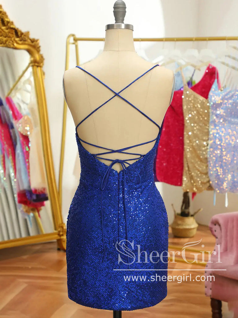 Backless Sparkly Short Prom Dress Sequins Short Homecoming Dress ARD2968-SheerGirl