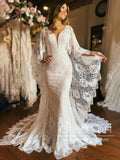 Batwing Sleeves Wedding Dresses Plunge Neck Rustic Sheath Mermaid Boho Wedding Dresses AWD2015-SheerGirl