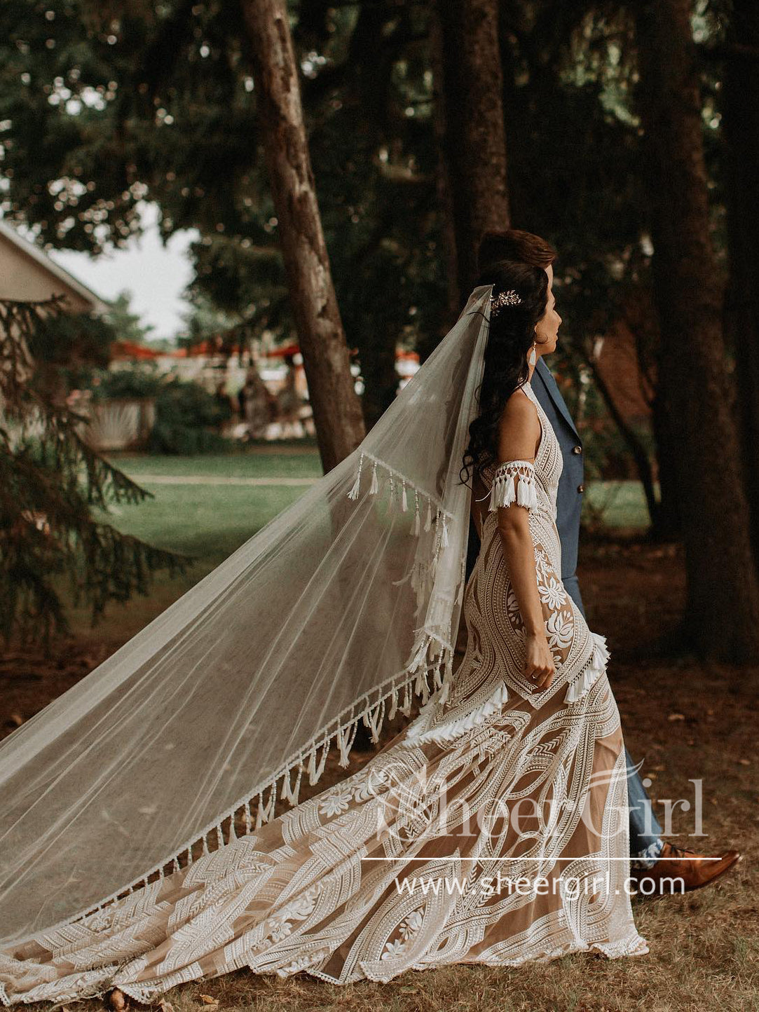 Bohemian Fringes Wedding Veil Bridal Veil with Blusher ACC1207 – SheerGirl