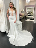 Corded Lace Mermaid Satin Wedding Dress Illusion Bodice Wedding Gown AWD1975-SheerGirl