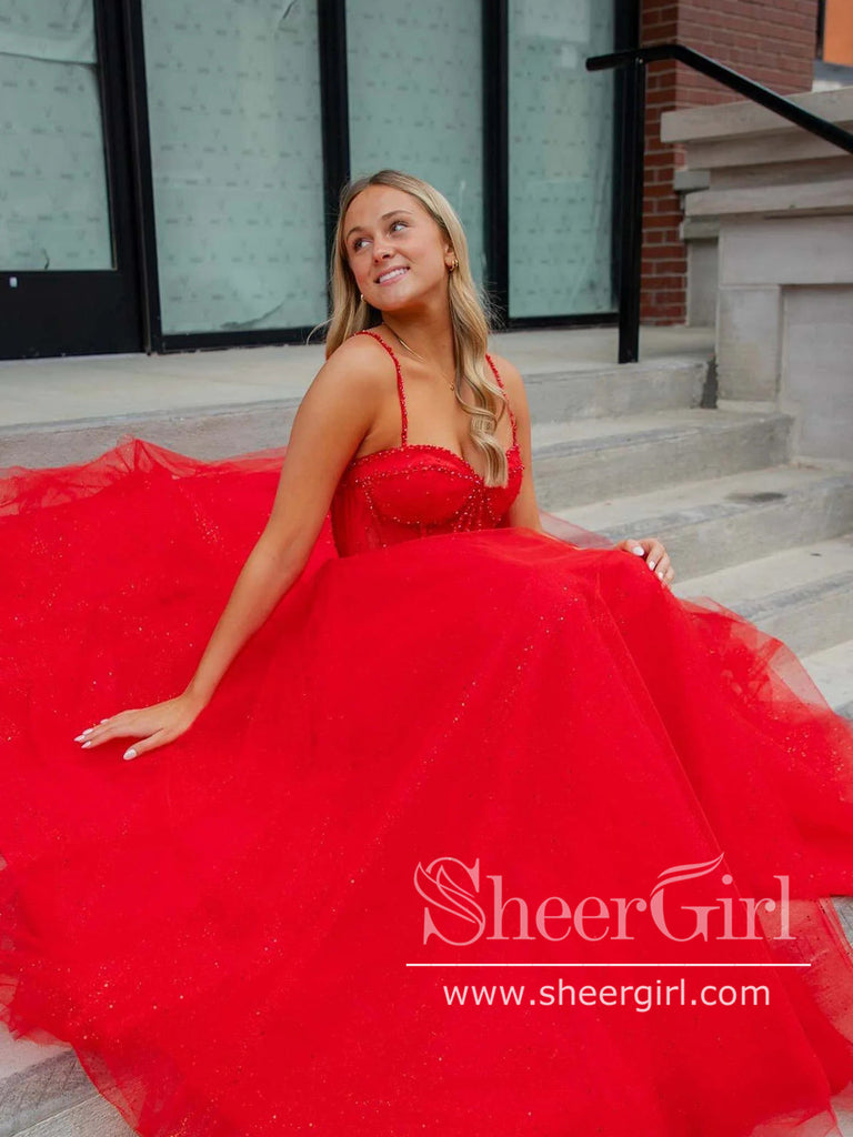 Corset Bodice Sparkly Party Dress Ball Gown Prom Dress with High Slit ARD3032-SheerGirl