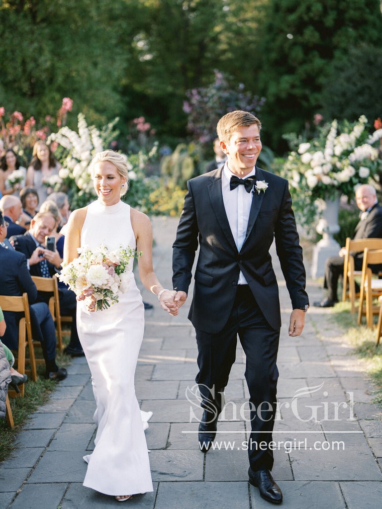 Elegant Mock Neck Bridal Dress Minimalist Chiffon Sheath Wedding Dress Trumpet Wedding Gown AWD2036-SheerGirl