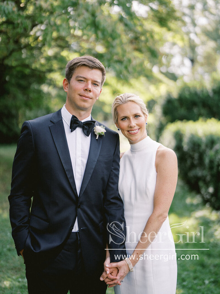 Elegant Mock Neck Bridal Dress Minimalist Chiffon Sheath Wedding Dress Trumpet Wedding Gown AWD2036-SheerGirl