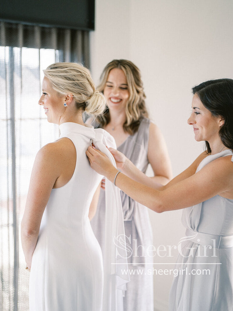 Elegant Mock Neck Bridal Dress Minimalist Chiffon Sheath Wedding Dress Trumpet Wedding Gown AWD2036-SheerGirl