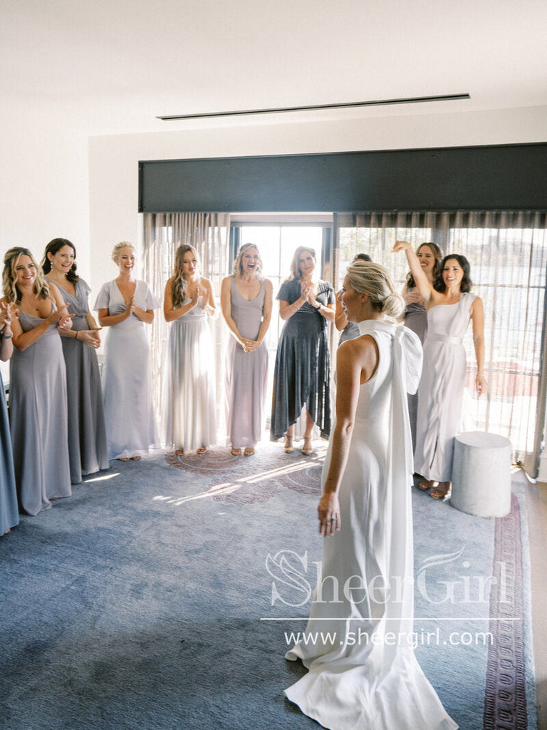Elegant Mock Neck Bridal Dress Minimalist Chiffon Sheath Wedding Dress Trumpet Wedding Gown AWD2036-SheerGirl