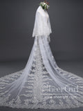 Exquise Floral Lace with Shaped Edge Cathedral Veil Bridal Veil Wedding Veil ACC1199-SheerGirl