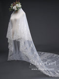 Exquise Floral Lace with Shaped Edge Cathedral Veil Bridal Veil Wedding Veil ACC1199-SheerGirl