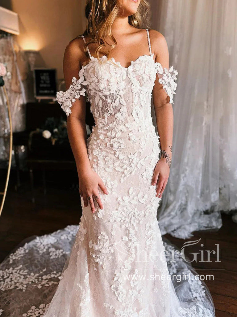 Exquisite Off the Shoulder Straps Wedding Gown Sweetheart Neck Mermaid Wedding Dress AWD2029-SheerGirl