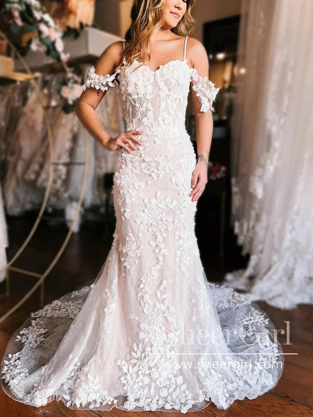 Exquisite Off The Shoulder Straps Wedding Gown Sweetheart Neck Mermaid Wedding Dress AWD2029 Exquisite Off The Shoulder Straps Wedding Gown Sweetheart Neck Mermaid Wedding Dress AWD2029