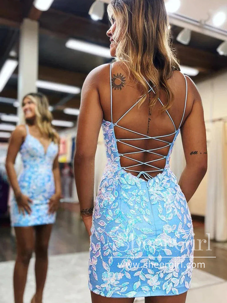 Floral Sequins Sheath/Column Short Homecoming Dress Bodycon Short Party Dress ARD2979-SheerGirl