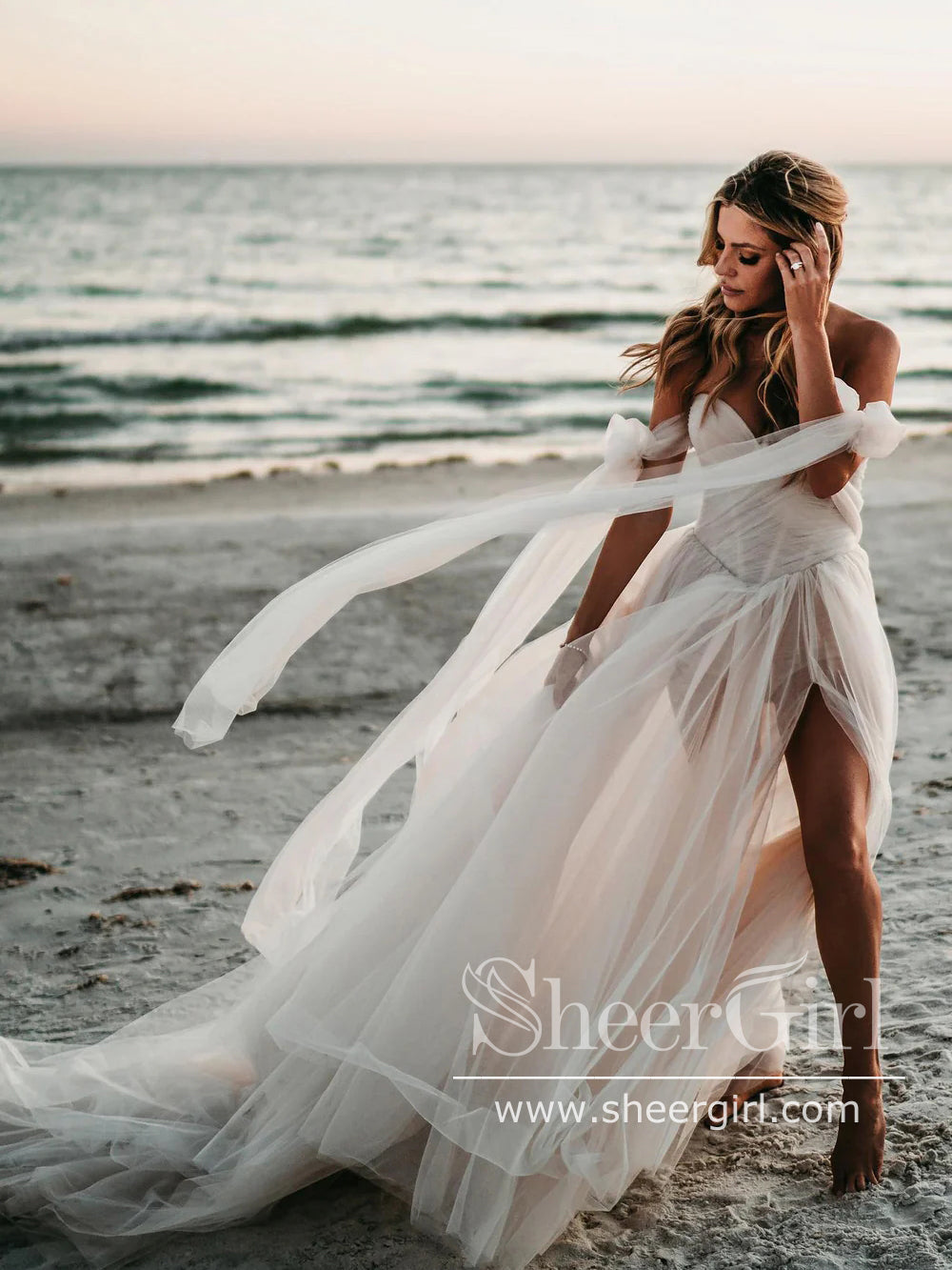 Flowy A Line Sweetheart Neck Wedding Gown Soft Tulle Bohemian Wedding – SheerGirl