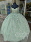 Gorgeous Sparkly Ball Gown Prom Dress Sage Sequins Lace Off the Shoulder Quinceanera Dresses ARD3177