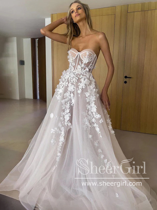 Gorgeous Strapless Corset Bodice Wedding Gown Tulle Wedding Dress AWD1990-SheerGirl