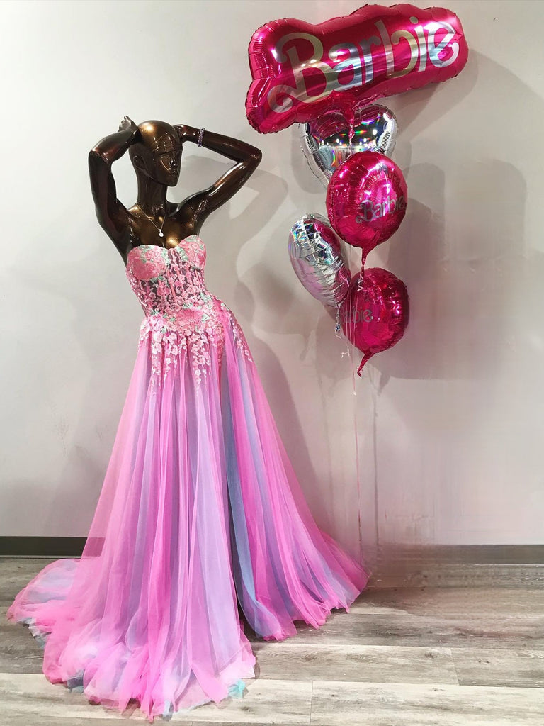 Hot Pink Contrast Colored Tulle Party Dress Sweetheart Neck Prom Gown A Line Prom Dress ARD3093-SheerGirl
