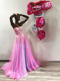 Hot Pink Contrast Colored Tulle Party Dress Sweetheart Neck Prom Gown A Line Prom Dress ARD3093-SheerGirl