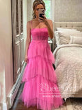 Hot Pink Simple Tulle Prom Dress Layered Evening Dress A Line Prom Dress ARD3053-SheerGirl
