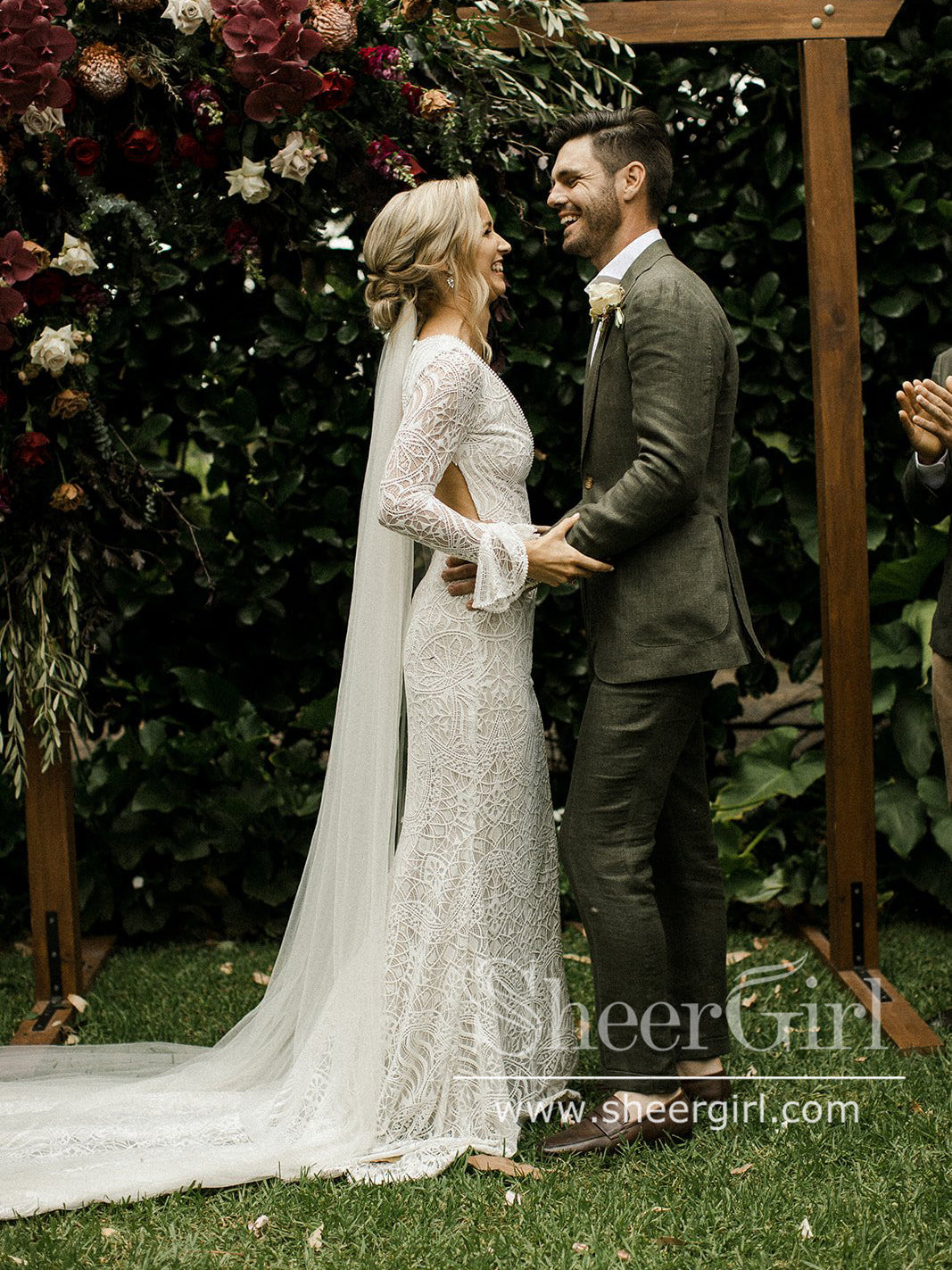 v neck lace sheath wedding dress Sheath Wedding Dress With Lace Back