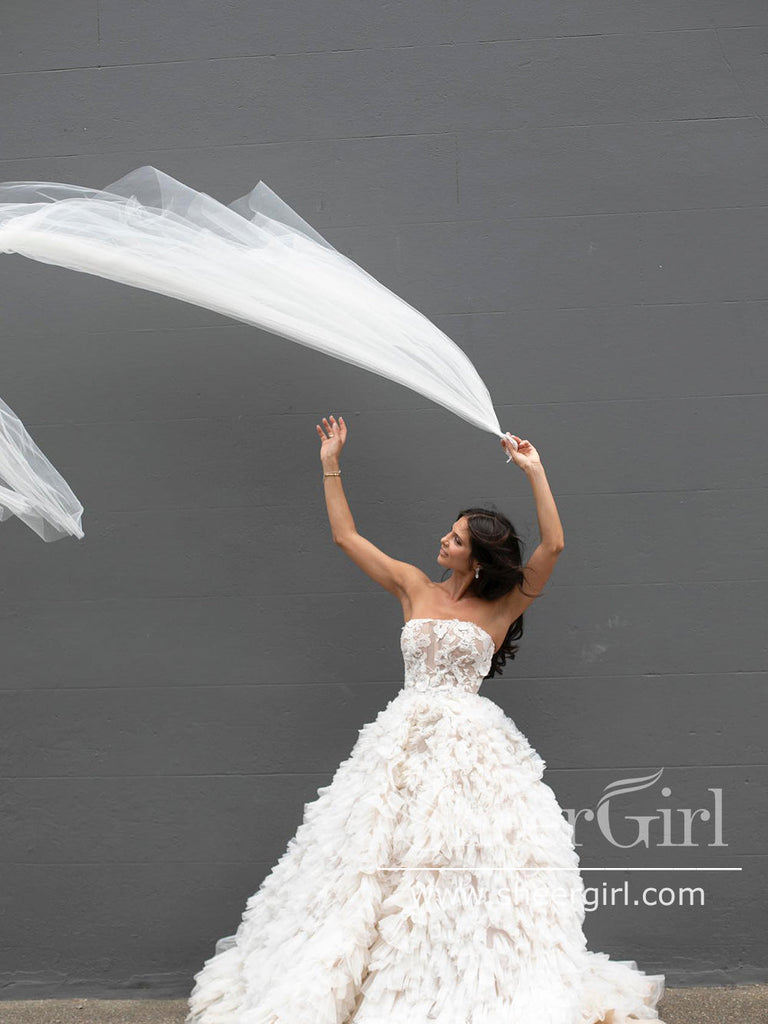Layers Tulle Ball Gown Wedding Dress Floral Lace Bodice Drama Wedding Gown AWD1961-SheerGirl