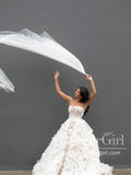 Layers Tulle Ball Gown Wedding Dress Floral Lace Bodice Drama Wedding Gown AWD1961-SheerGirl