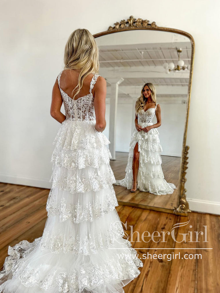 Light Blue Floral Lace A Line Prom Dresses Off the Shoulder Ruffled Long Formal Dress ARD2898-SheerGirl