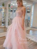 Ling Pink Strapless Sparkly Prom Gown Layered Party Dress Prom Dress ARD3031-SheerGirl