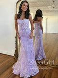 Long Pageant Formal Dress Sparkly Strapless Lilac Mermaid Prom Dresses ARD3073-SheerGirl