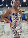 Mirror Sequins Sparkly Homecoming Dress Square Neck Short Prom Dress ARD2997-SheerGirl