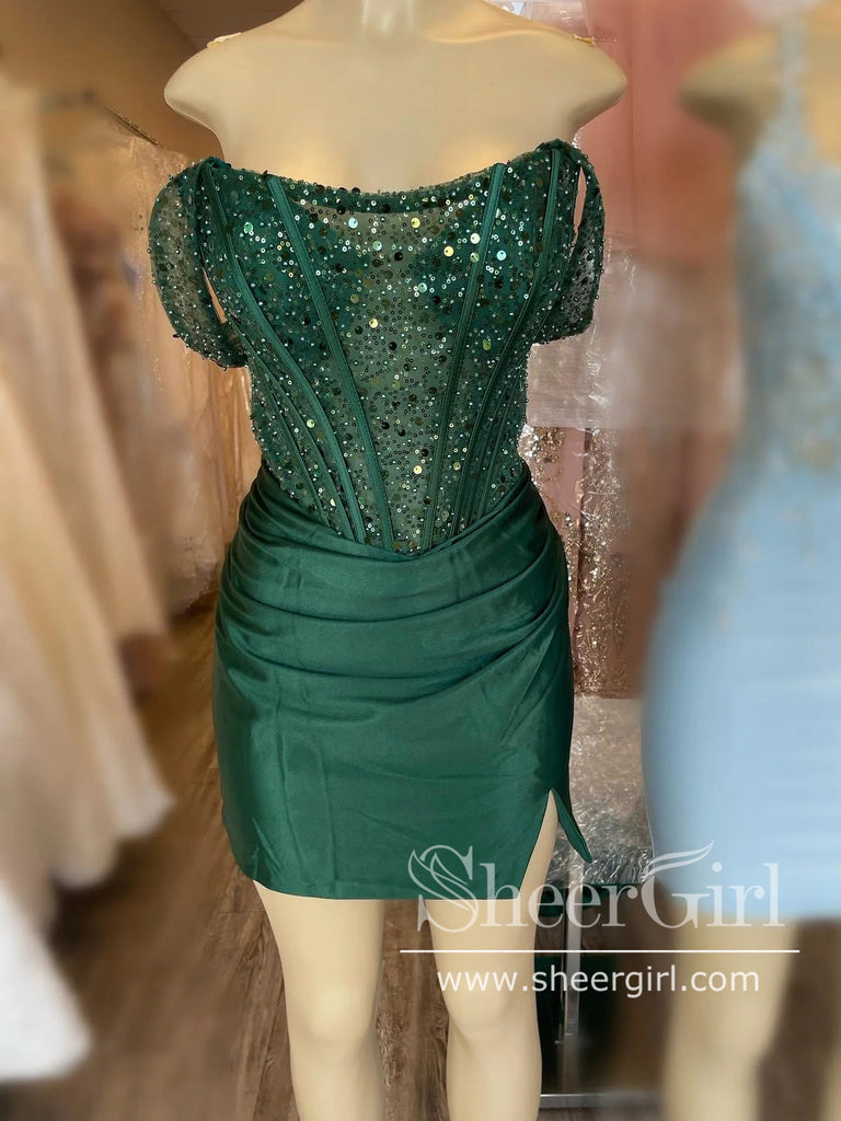 Off the Shoulder Short Prom Dress Satin Mini Homecoming Dress ARD2995-SheerGirl