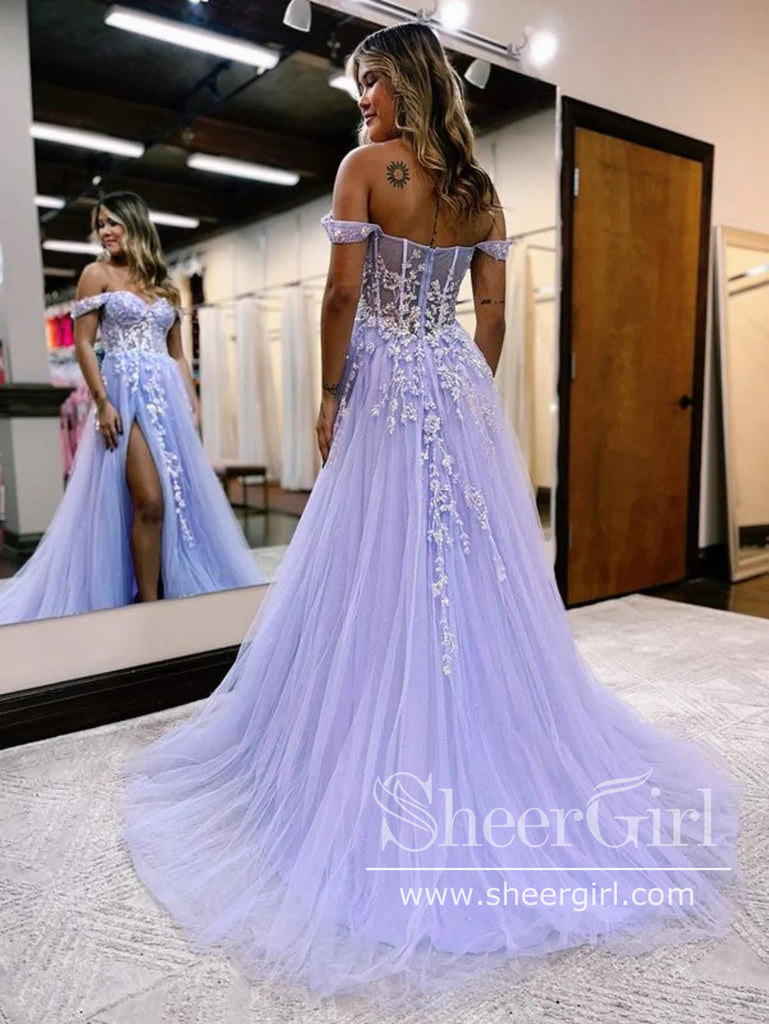 Off the Shoulder Sparkly Lilac Ball Gown Long Prom Dress Party Dress ARD3060-SheerGirl