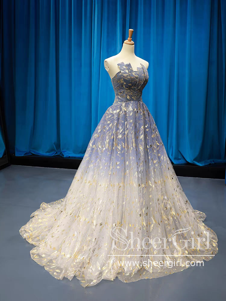 Ombre Contrast Colored Sweet 16 Princess Quinceanera Dress Gold Lace Ball Gown Prom Dresses ARD1939-SheerGirl