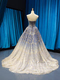 Ombre Contrast Colored Sweet 16 Princess Quinceanera Dress Gold Lace Ball Gown Prom Dresses ARD1939-SheerGirl