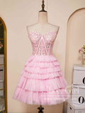 Pink Sweetheart Neck Layered Strapless Homecoming Dress Short Prom Dress ARD3005-SheerGirl