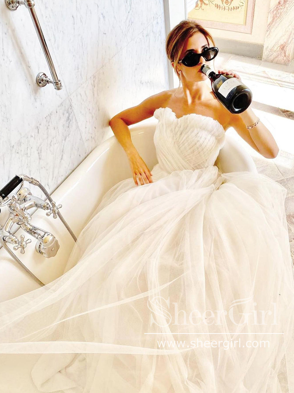 Pleated Bodice Sweetheart Neck Tulle Bridal dresses Ball Gown