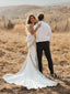 Vestido de novia bohemio con tiras de encaje, vestido de novia de sirena AWD1880