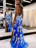 Royal Blue Mermaid Prom Gown Backless Prom Dress Long Evening Dress with Ivory Appliques ARD3105-SheerGirl