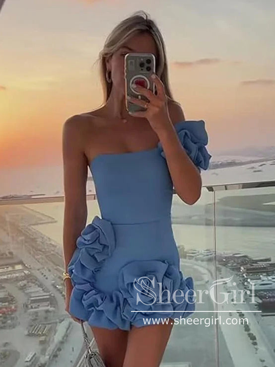 Ruffled Satin Short Party Dress Sheath Homecoming Dress Short Prom Dress ARD3145-SheerGirl