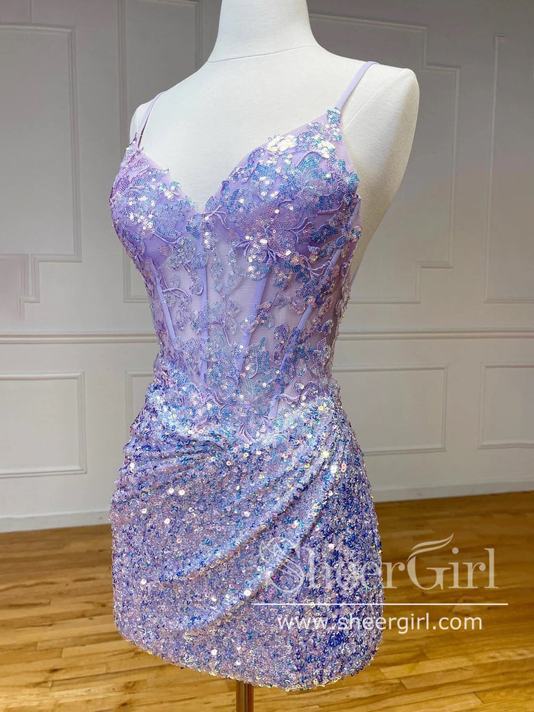 Sequins Lace Sparkly Short Prom Dress Short Party Dress Sheath Homecoming Dress ARD3147-SheerGirl