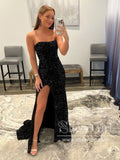 Sequins Strapless Trumpet Prom Dress Thigh Slit Mermaid Prom Gown ARD2738-SheerGirl