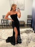 Sequins Strapless Trumpet Prom Dress Thigh Slit Mermaid Prom Gown ARD2738-SheerGirl