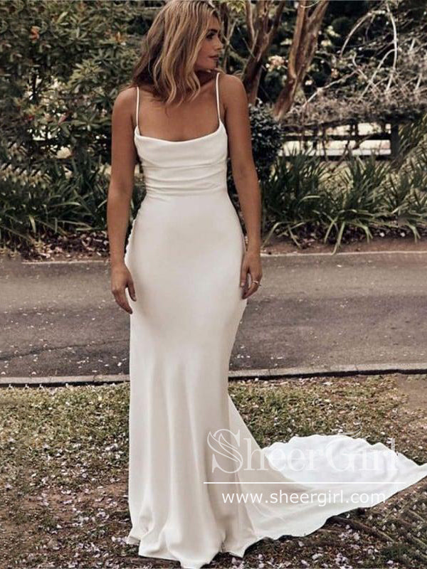 Sheath Satin Wedding Dress Ivory Backless Minimalist Wedding Gown