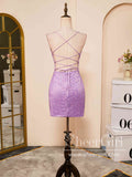 Simple Sequins Lilac Backless Cocktail Dress Short Prom Dress Homecoming Dress ARD3001-SheerGirl