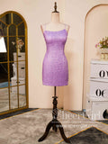 Simple Sequins Lilac Backless Cocktail Dress Short Prom Dress Homecoming Dress ARD3001-SheerGirl