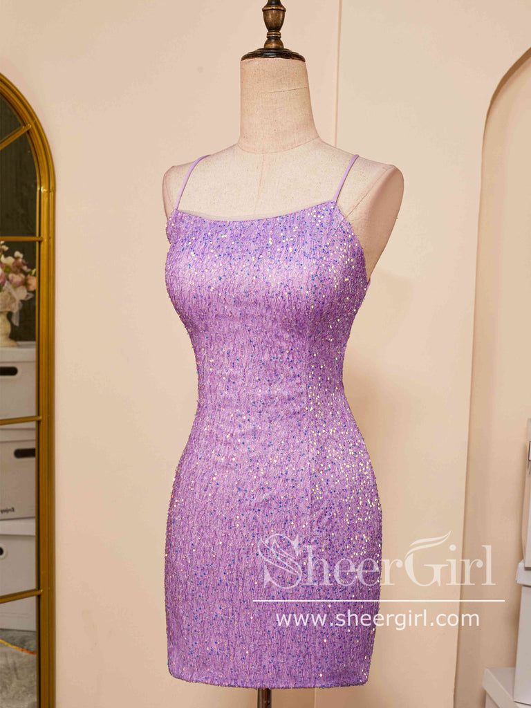 Simple Sequins Lilac Backless Cocktail Dress Short Prom Dress Homecoming Dress ARD3001-SheerGirl