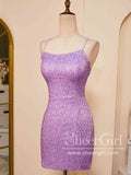 Simple Sequins Lilac Backless Cocktail Dress Short Prom Dress Homecoming Dress ARD3001-SheerGirl
