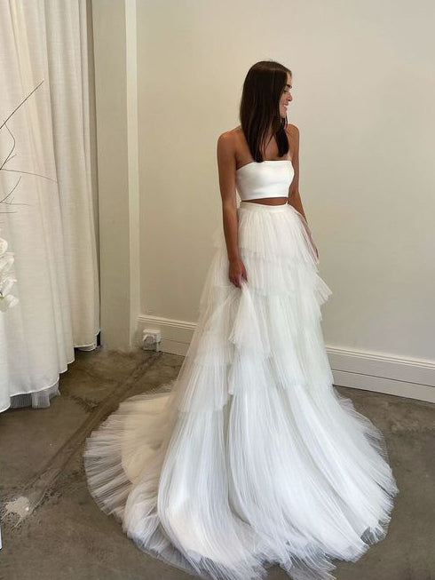 Simple Wedding Dresses Two Piece Wedding Dress with Layered Tulle Skirt AWD2001 Simple Wedding Dresses Two Piece Wedding Dress with Layered Tulle Skirt AWD2001