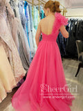 Single Shoulder Ruffle Tulle Floor Length Ball Gown High Slit Prom Dress ARD3059-SheerGirl