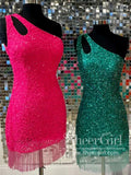 Single Shoulder Short Homecoming Dress Beaded Tassel Short Prom Dress ARD2980-SheerGirl